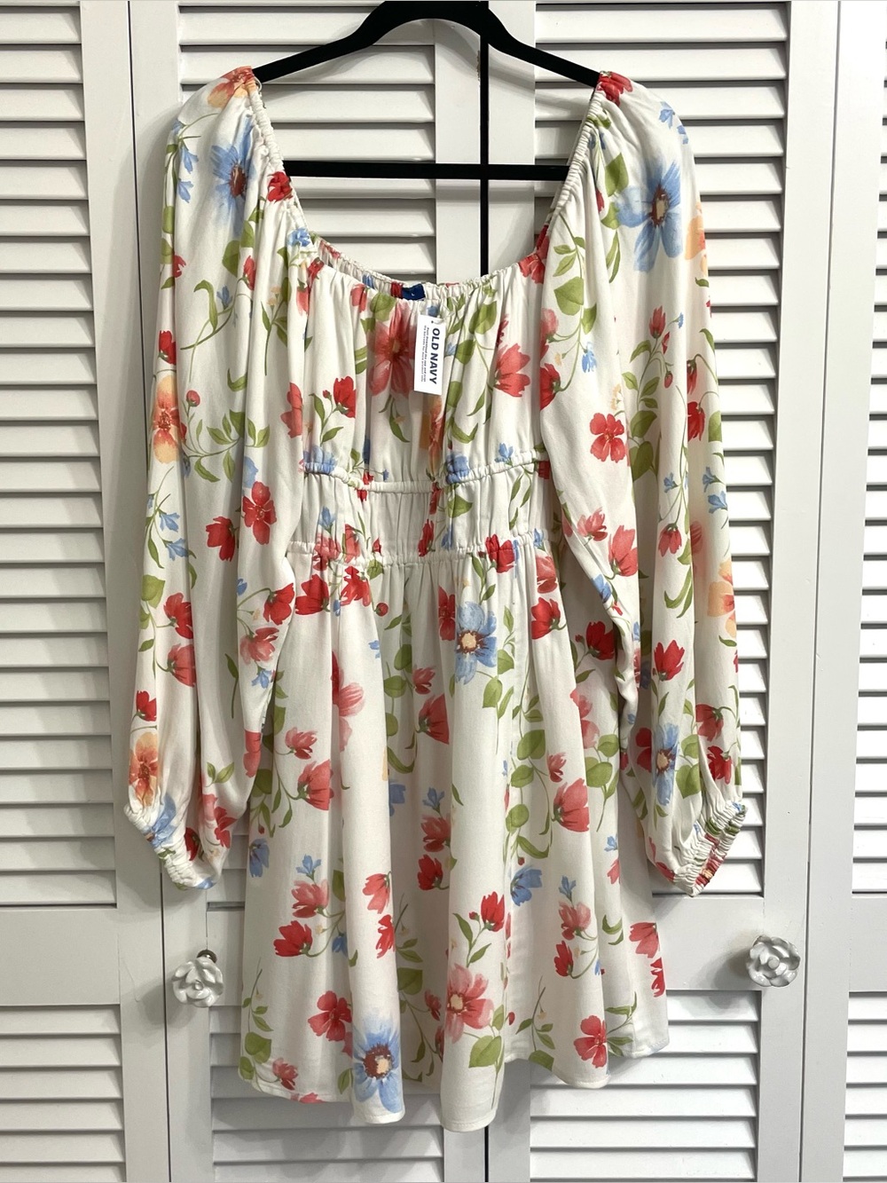 NWT Old Navy Floral Dress Off/On Shoulder Long Balloon Sleeve Milkmaid Womens L